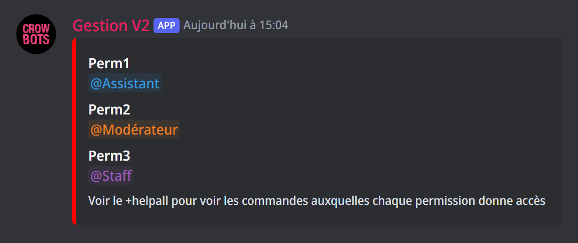 La liste des permissions
