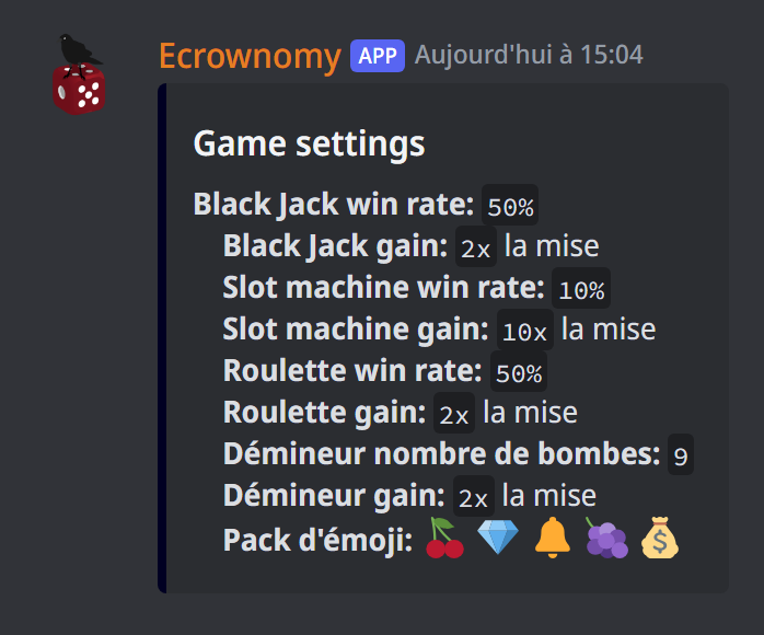 Les réglages des jeux