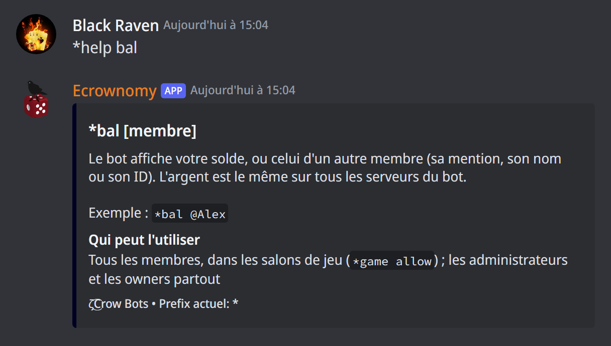 La page d'une commande dans l'aide