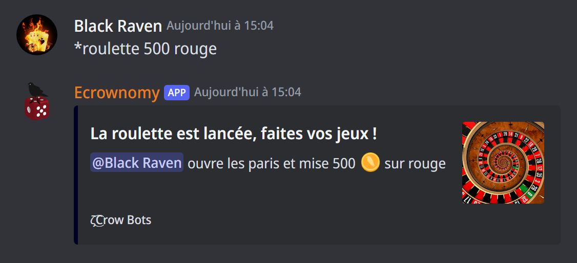 Les paris de la roulette sont ouverts
