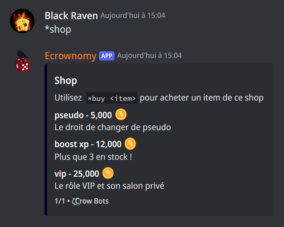 Le shop d'un serveur