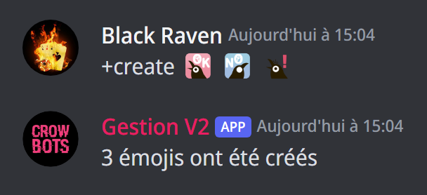Trois émojis copiés d'un autre serveur avec +create