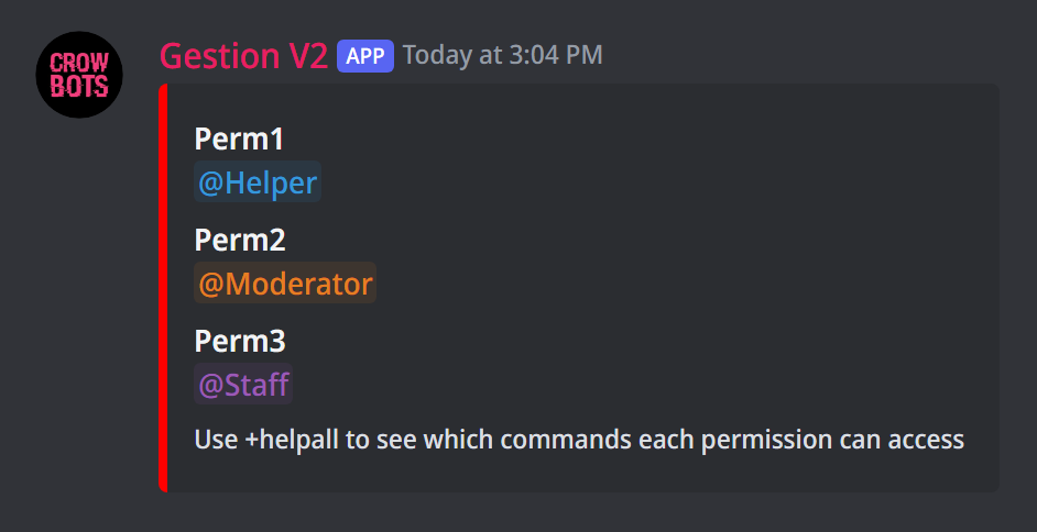 The list of permissions
