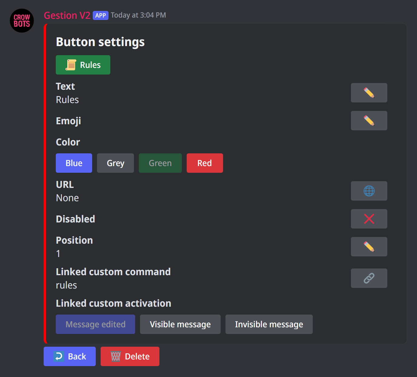 A button's settings