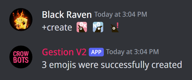 Three emojis copied from another server with +create