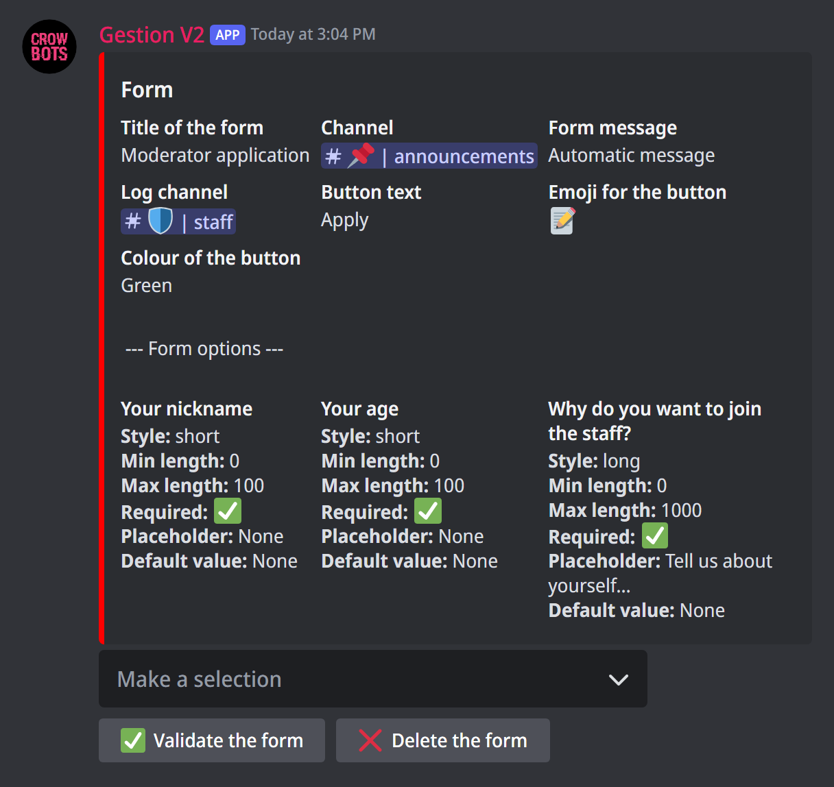 A form's panel