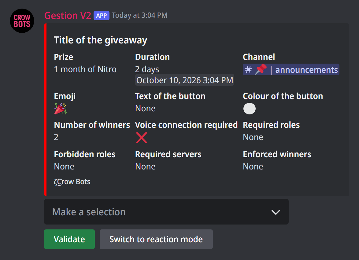 A giveaway's panel