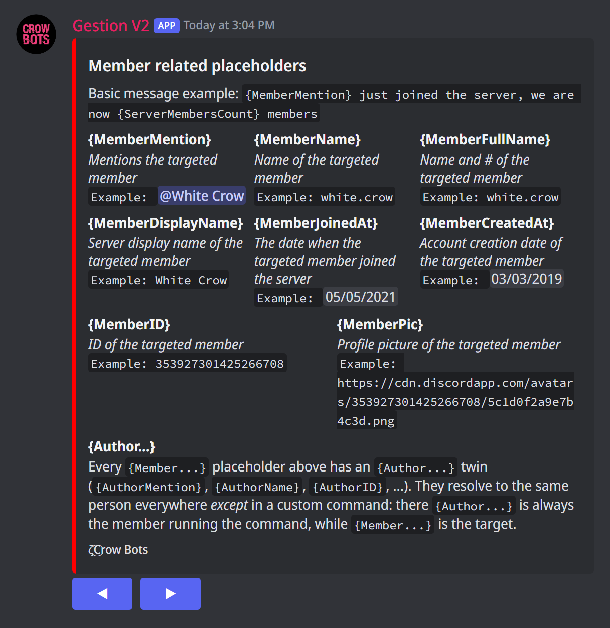 The variables, with +help msg
