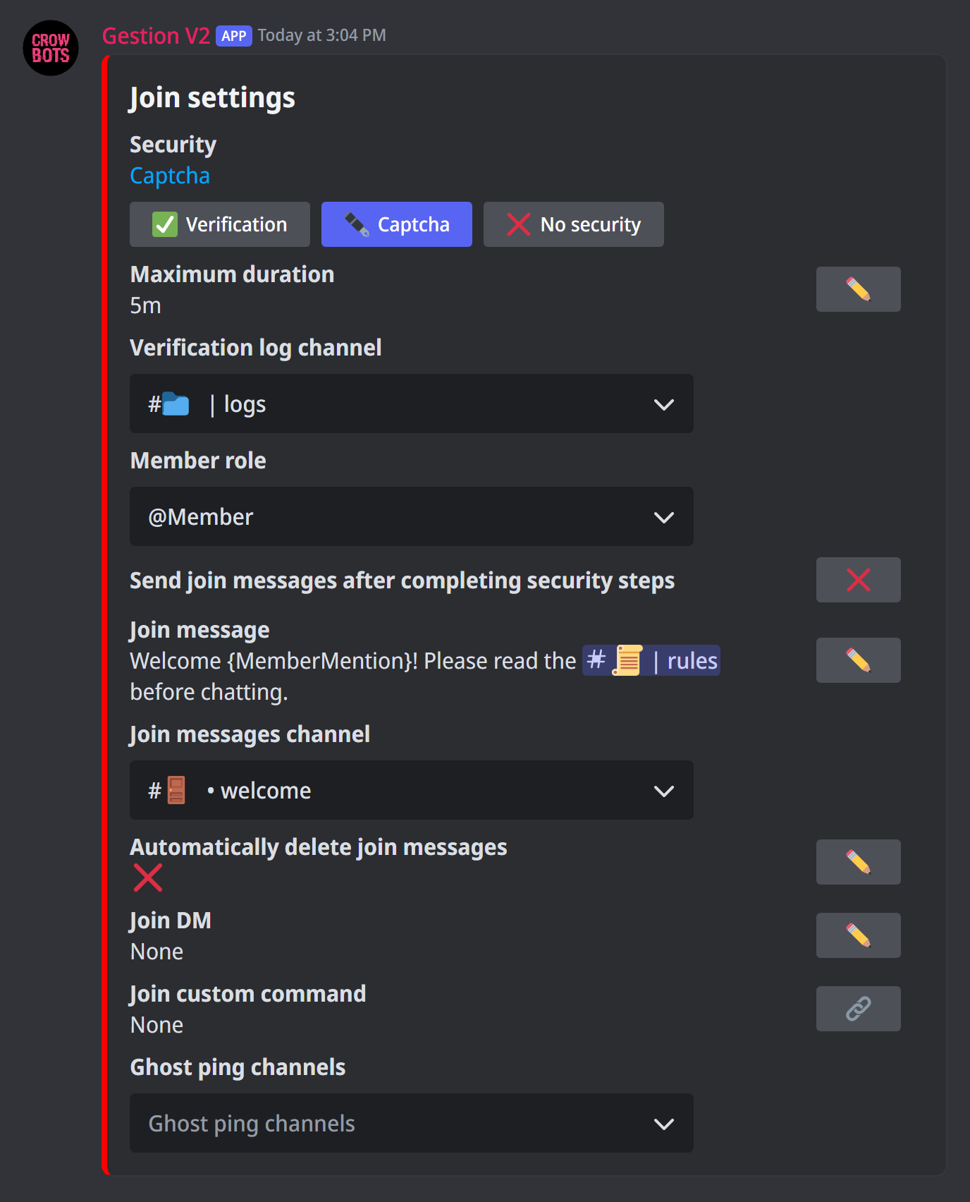 The join settings panel
