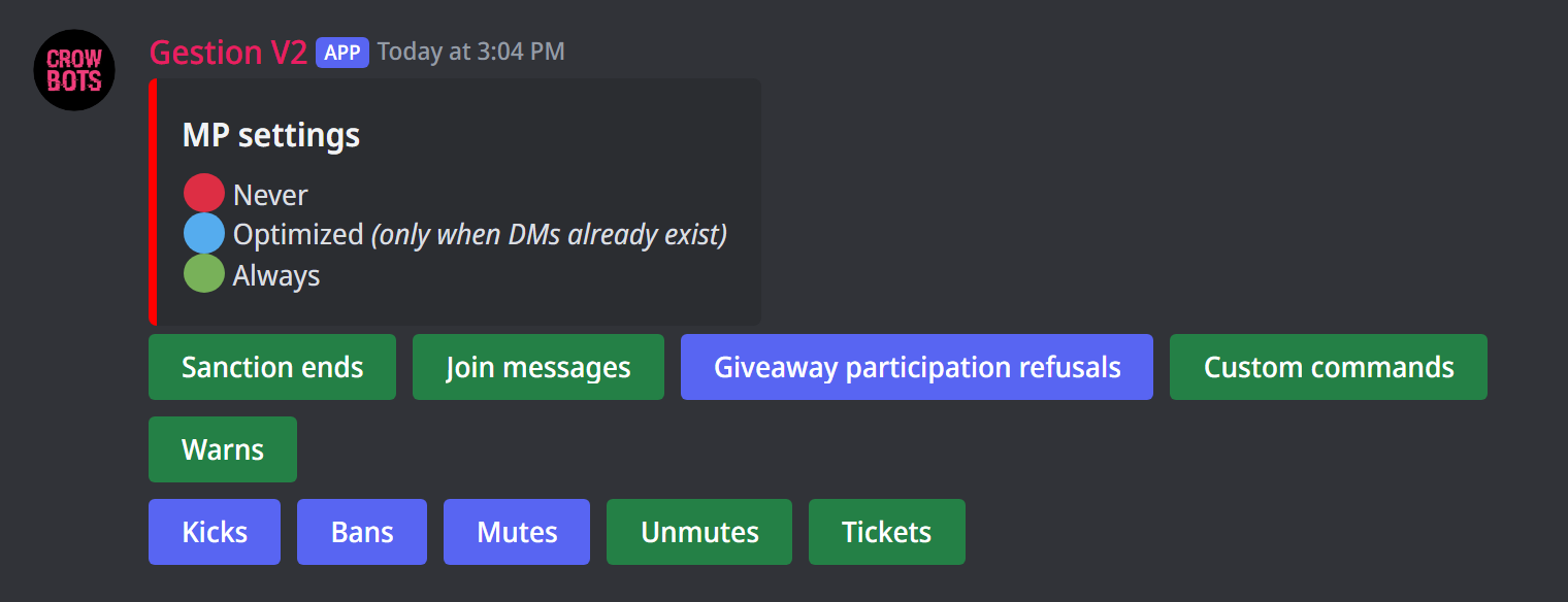 The direct messages panel