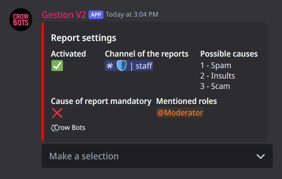 The reports panel