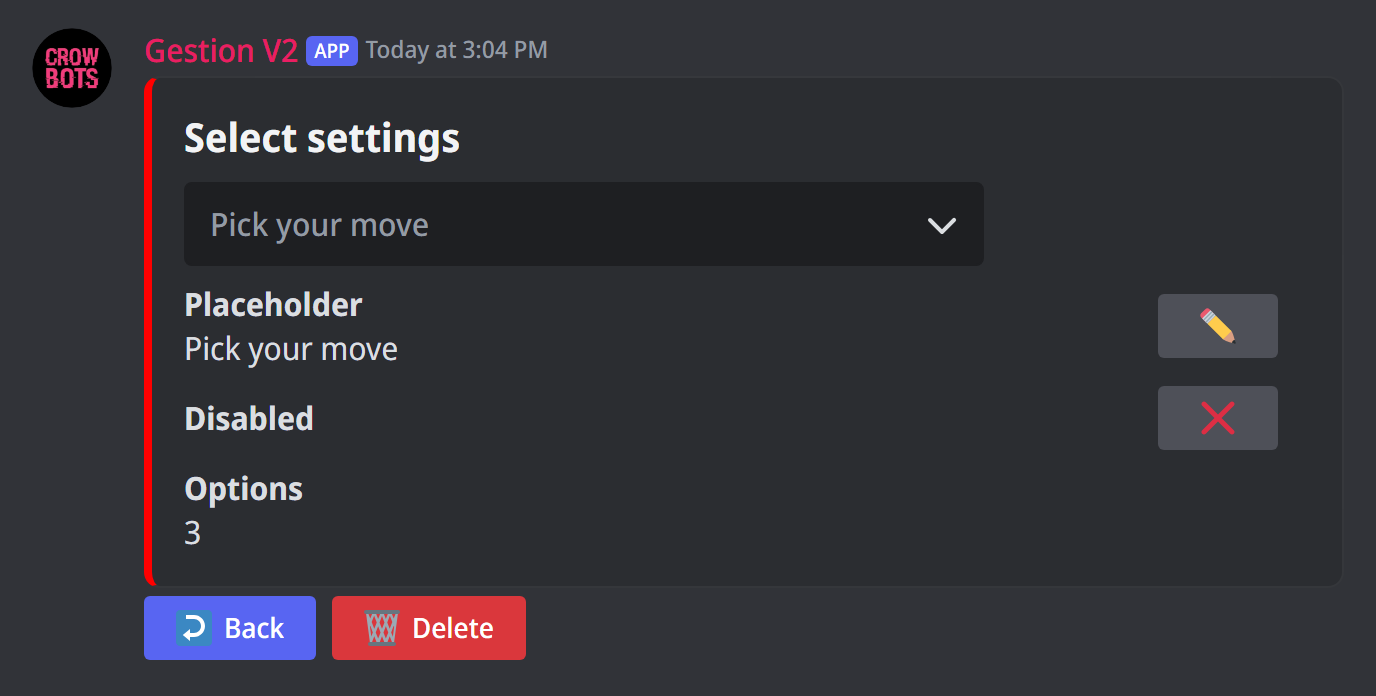 A select's settings