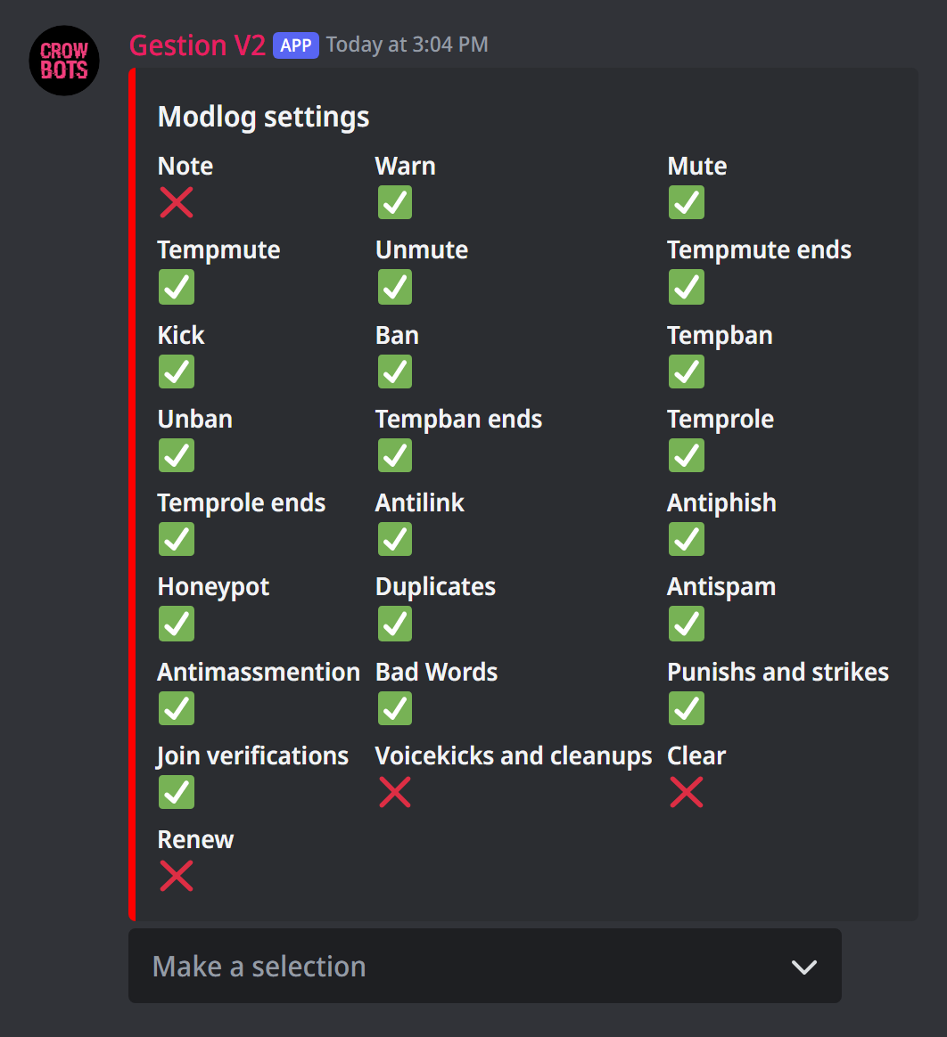 The moderation log panel