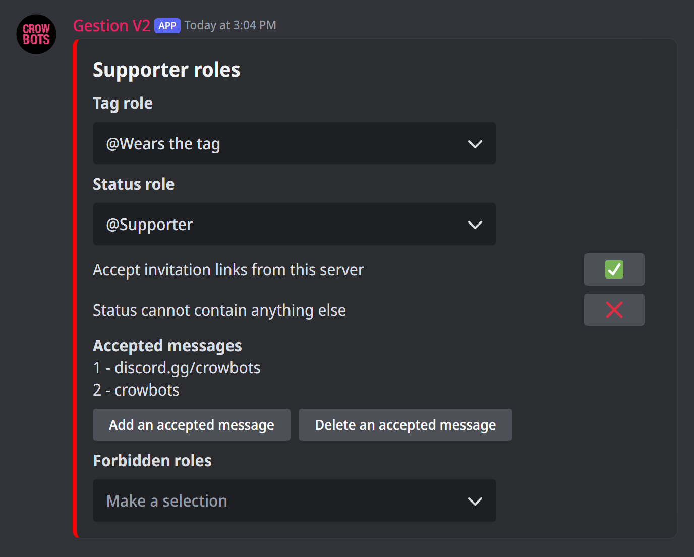 The supporter role panel