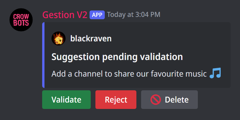 A suggestion pending validation