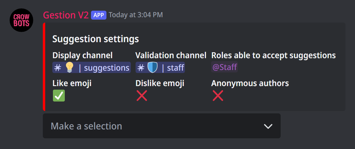 The suggestions panel