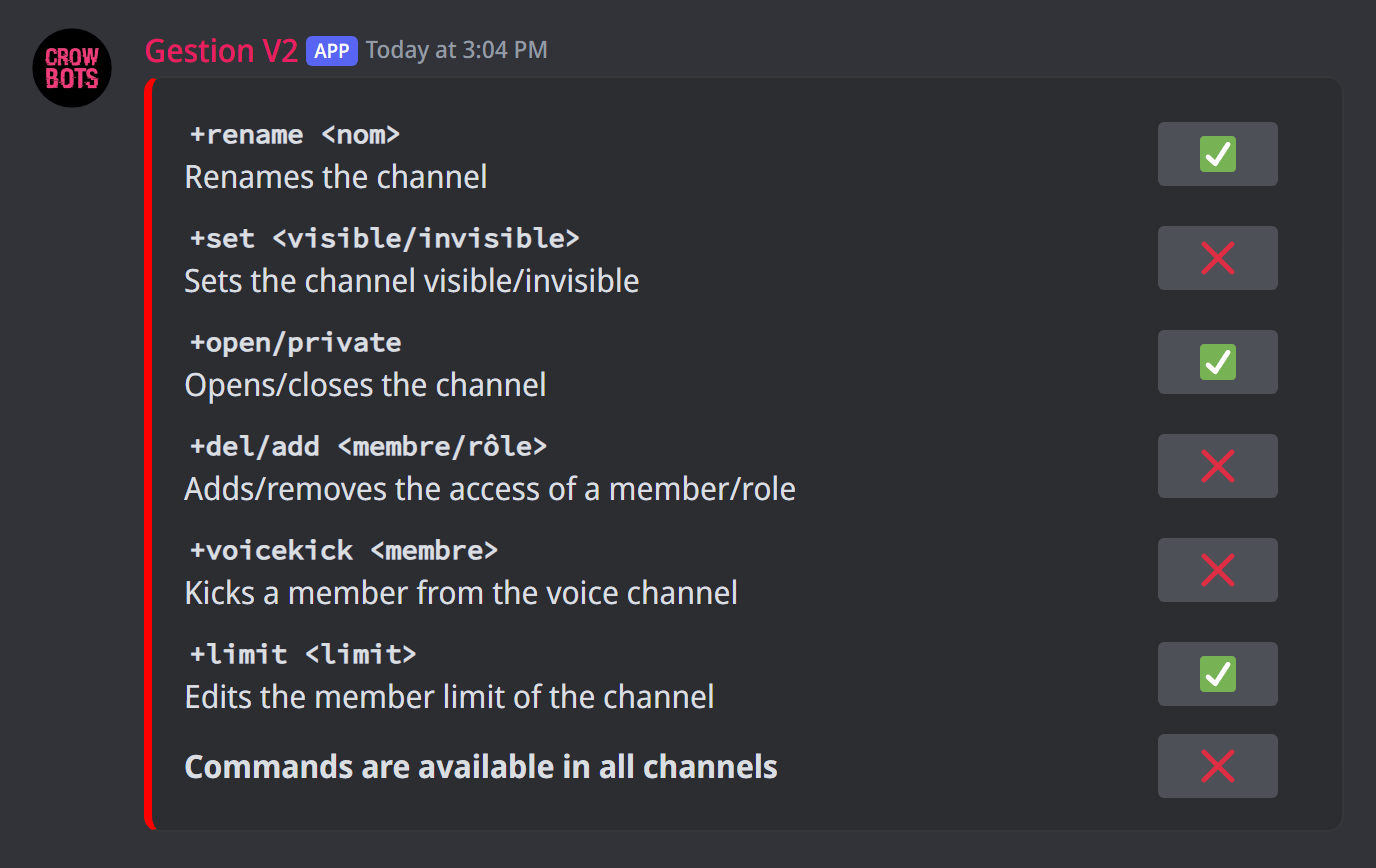 The temporary voice channels commands