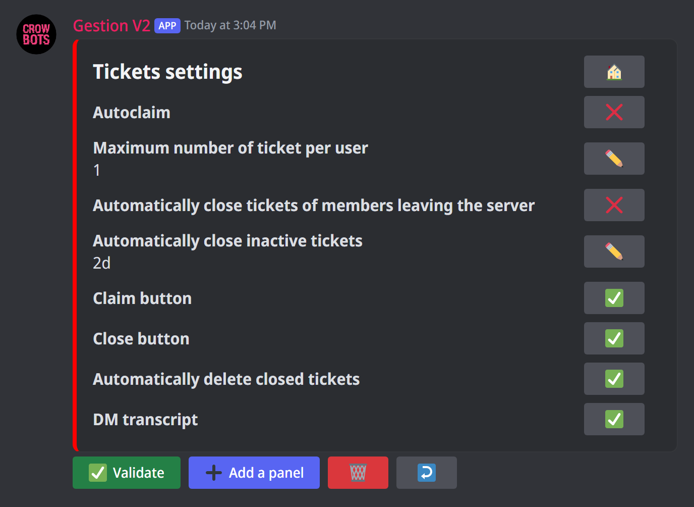 The advanced ticket settings