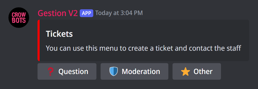 The ticket menu, with buttons