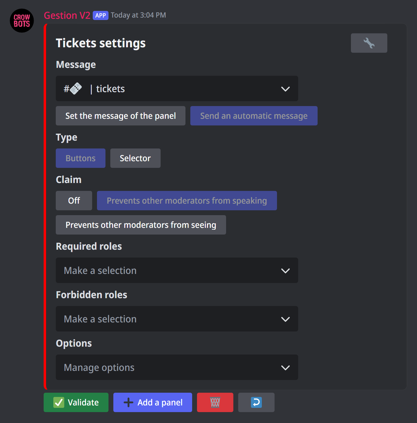 The ticket panel