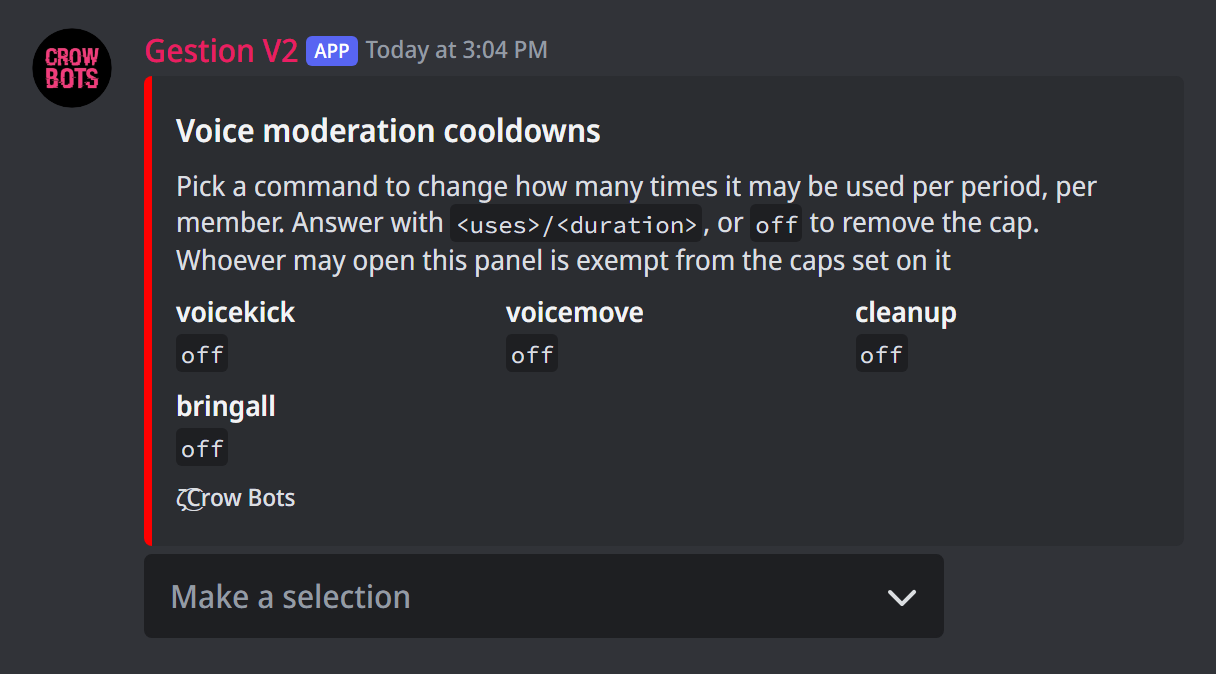 The voice moderation limits panel