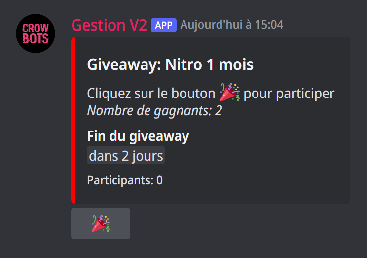 Le giveaway publié