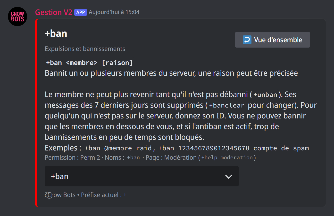 La page d'aide d'une commande