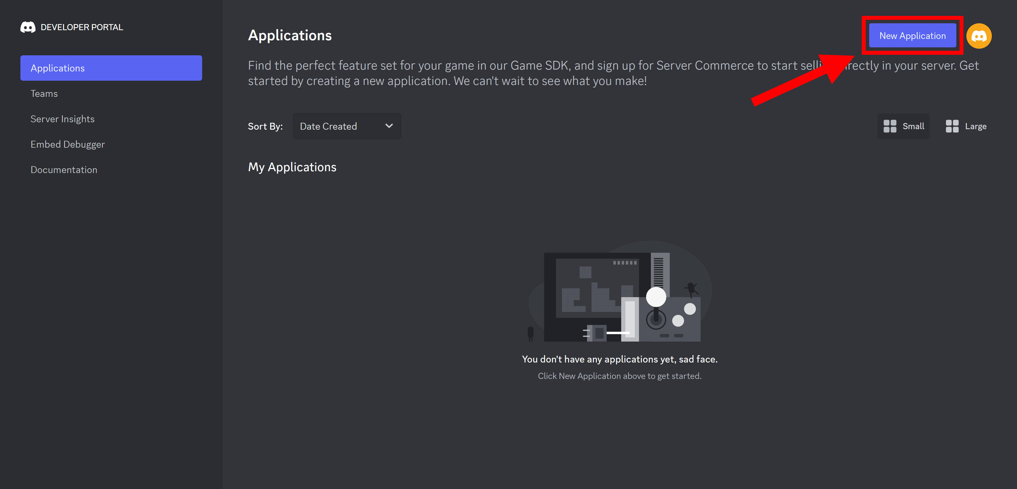 Le bouton New Application