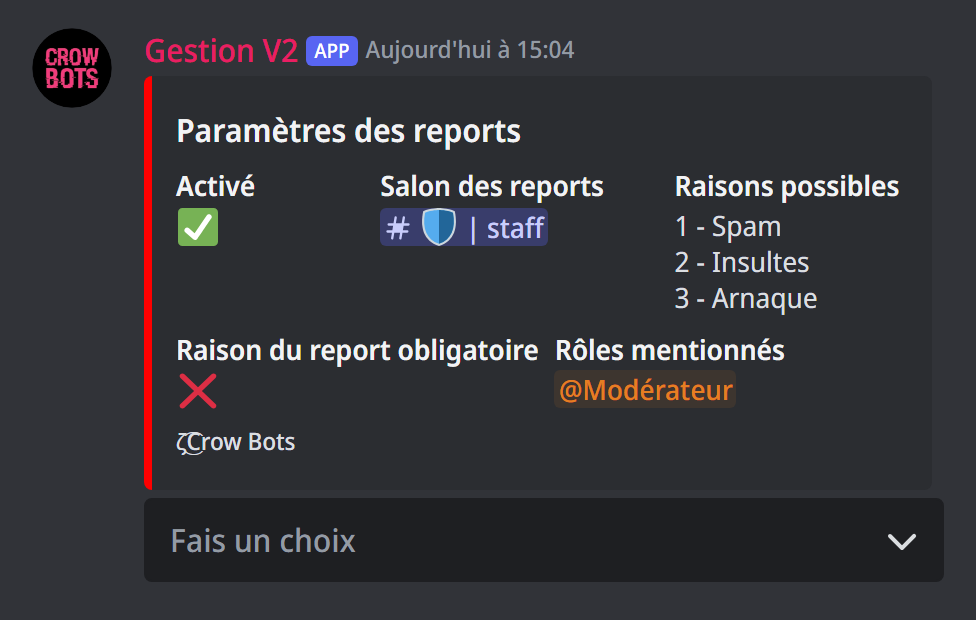 Le panneau des reports