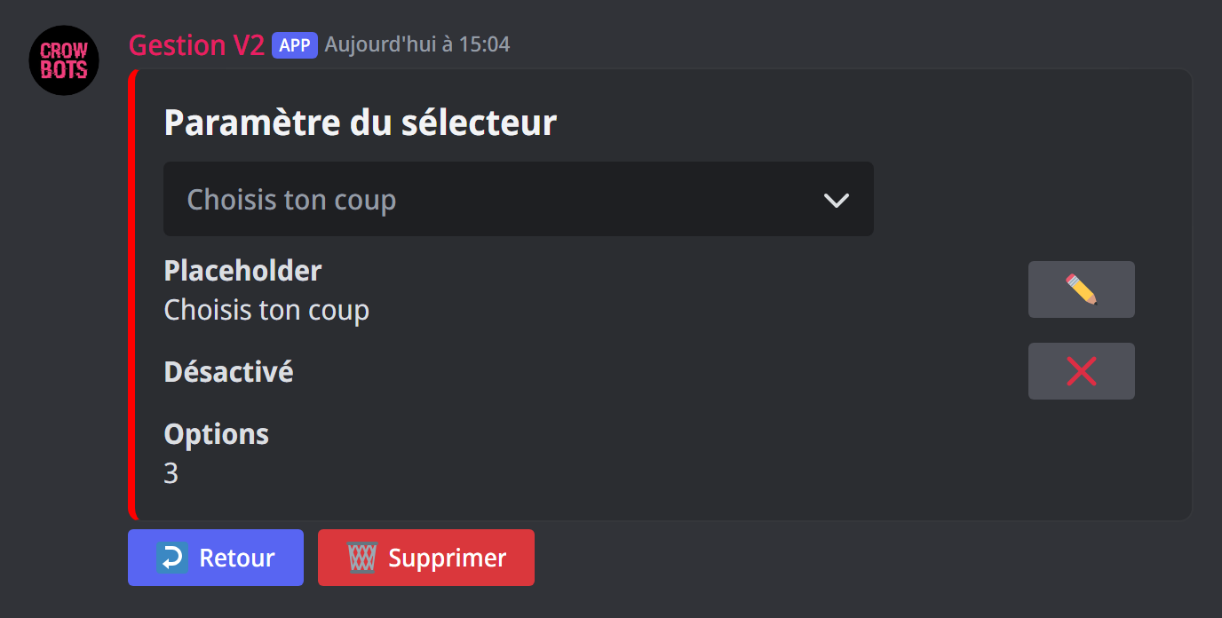 Les réglages d'un sélecteur