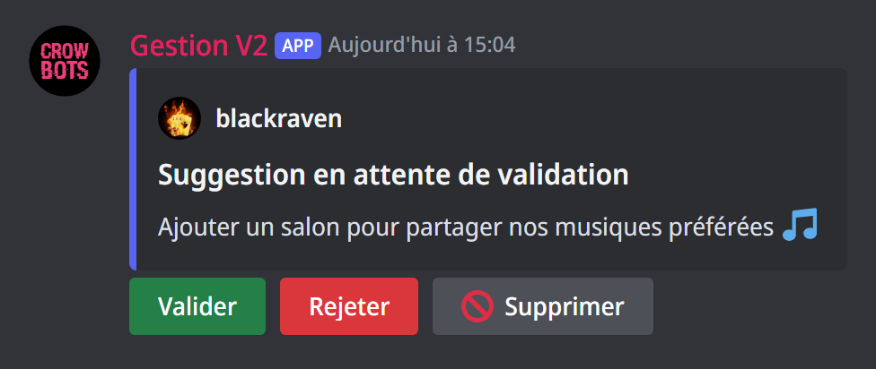 Une suggestion en attente de validation