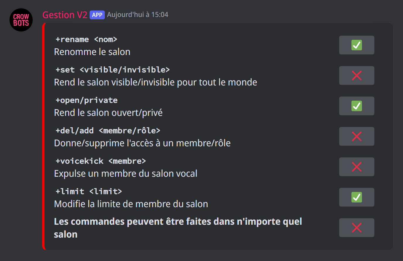 Les commandes des vocaux temporaires