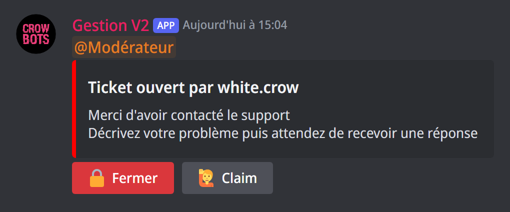 Un ticket qui vient d'être ouvert