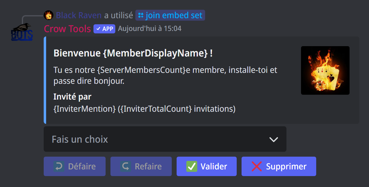 L'éditeur de l'embed d'arrivée