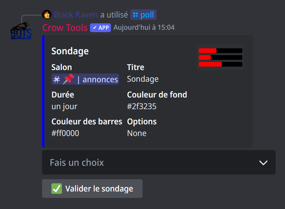 Le panneau d'un nouveau sondage