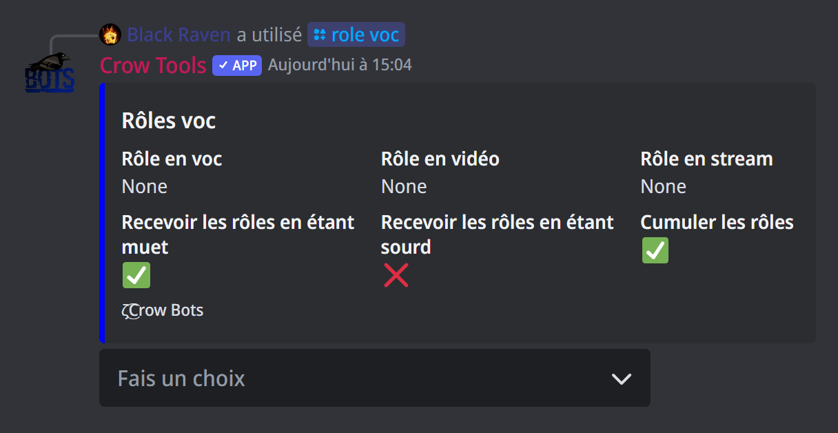 Le panneau des rôles vocaux