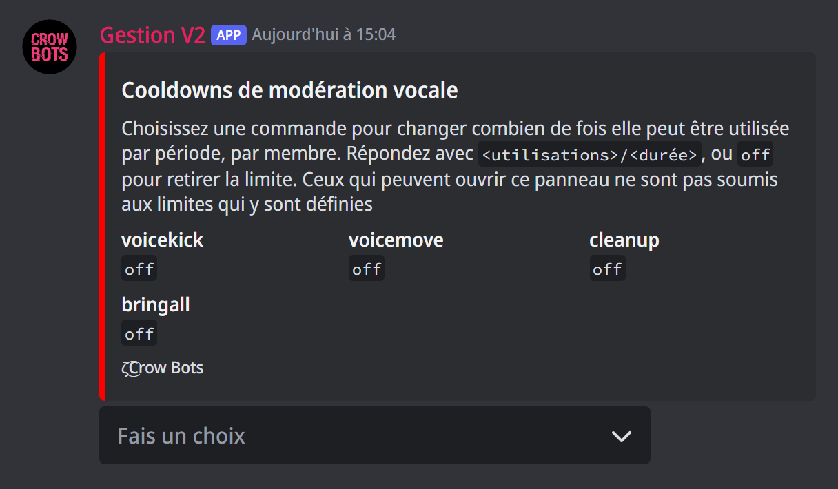 Le panneau des limites de modération vocale